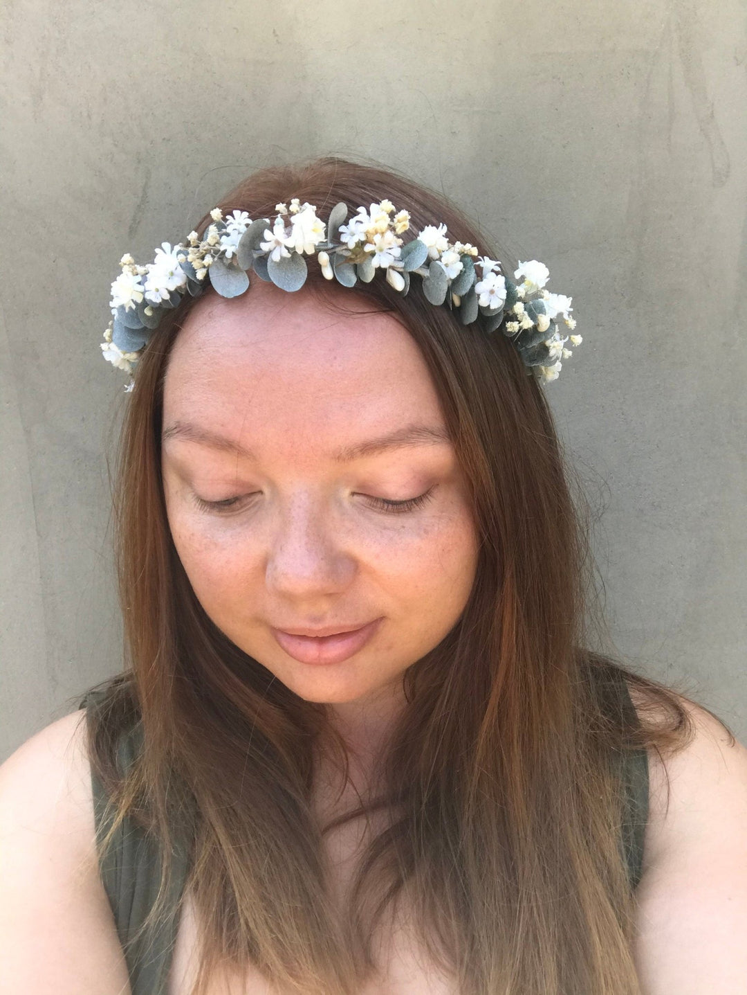 Eucalyptus Flower Crown: Baby's Breath Bridal Hair Wreath – handmade floral hair accessory by magaela