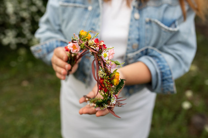 Colourful Flower Half Wreath: Handmade Bridal Hair Crown – handmade floral hair accessory by magaela
