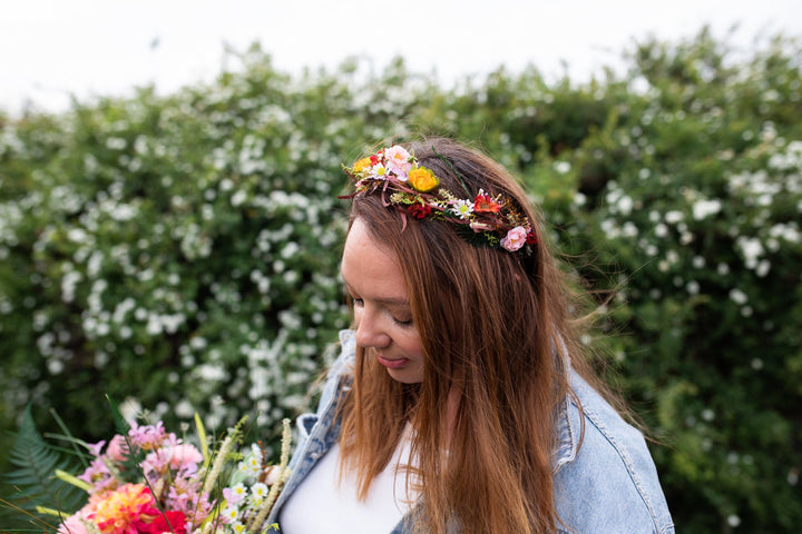 Colourful Flower Half Wreath: Handmade Bridal Hair Crown – handmade floral hair accessory by magaela