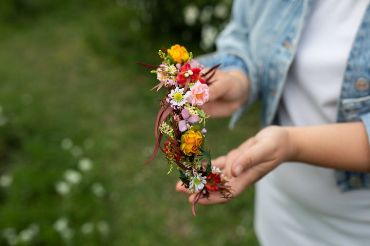 Colourful Flower Half Wreath: Handmade Bridal Hair Crown – handmade floral hair accessory by magaela
