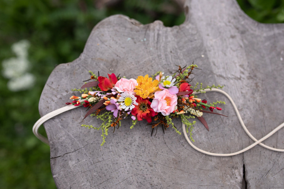 Summer Flower Wedding Belt: Colorful Bridal Dress Sash – handmade floral hair accessory by magaela