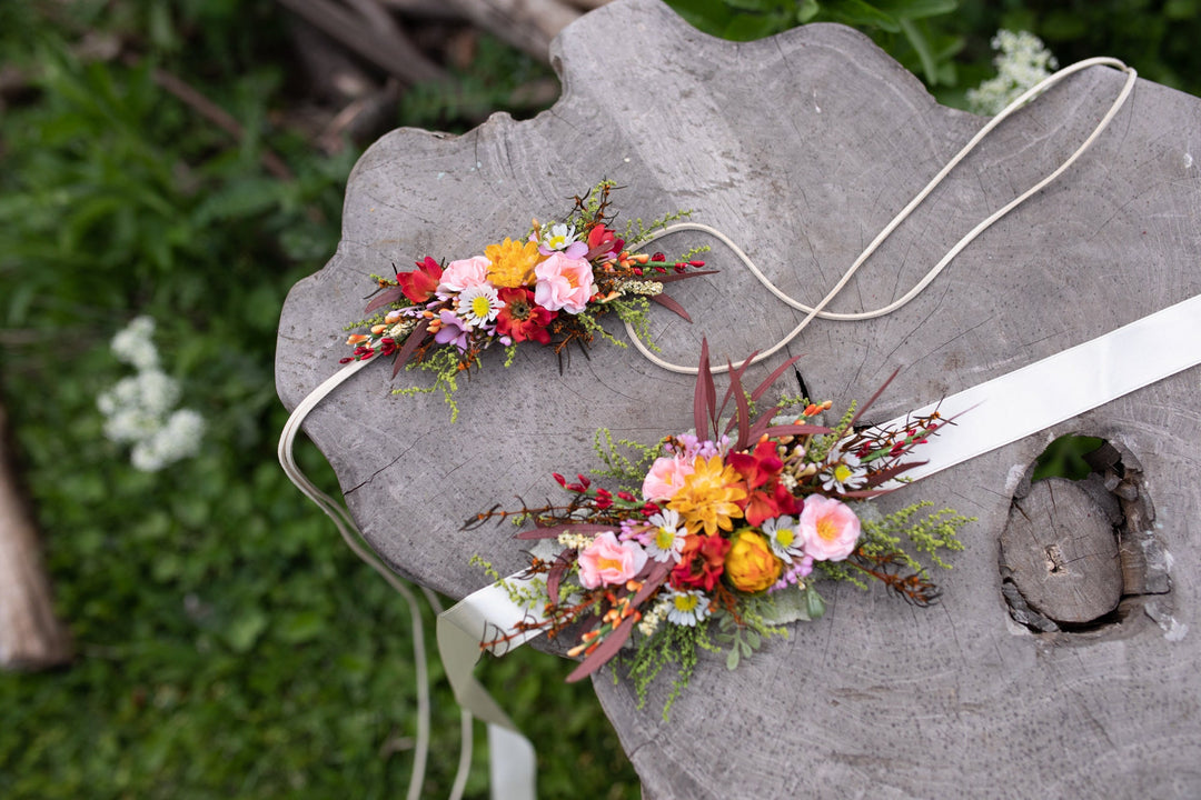 Summer Flower Wedding Belt: Colorful Bridal Dress Sash – handmade floral hair accessory by magaela