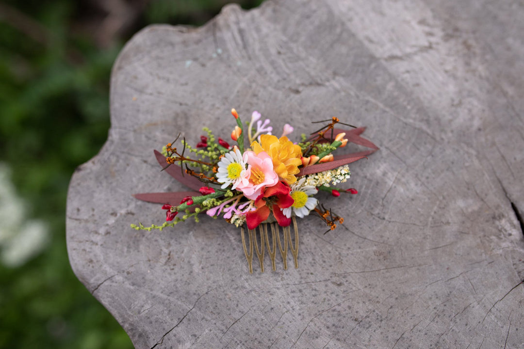 Summer Wedding Flower Hair Comb: Handmade Bridal Hair Accessory – handmade floral hair accessory by magaela