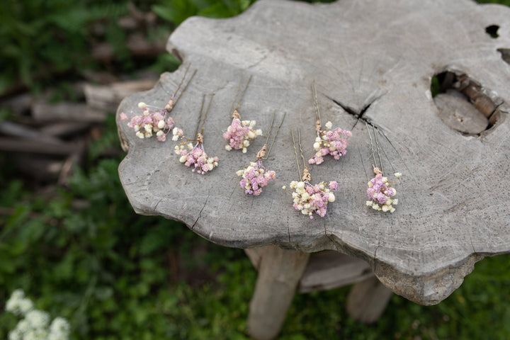 Dusty Pink Dried Flower Hairpins: Romantic Wedding Accessories – handmade floral hair accessory by magaela
