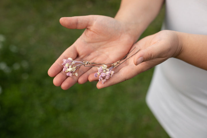 Dusty Pink Dried Flower Hairpins: Romantic Wedding Accessories – handmade floral hair accessory by magaela