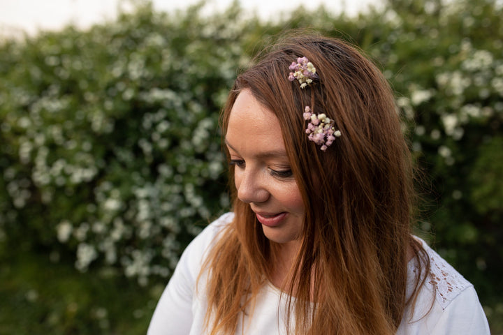 Dusty Pink Dried Flower Hairpins: Romantic Wedding Accessories – handmade floral hair accessory by magaela