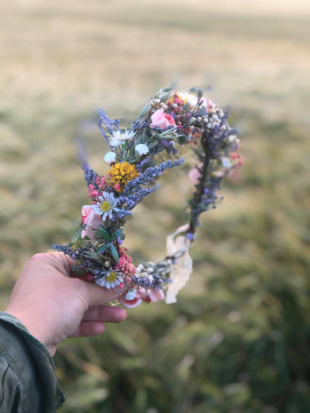 Meadowy Flower Bridal Crown: Summer Wedding Hair Wreath – handmade floral hair accessory by magaela
