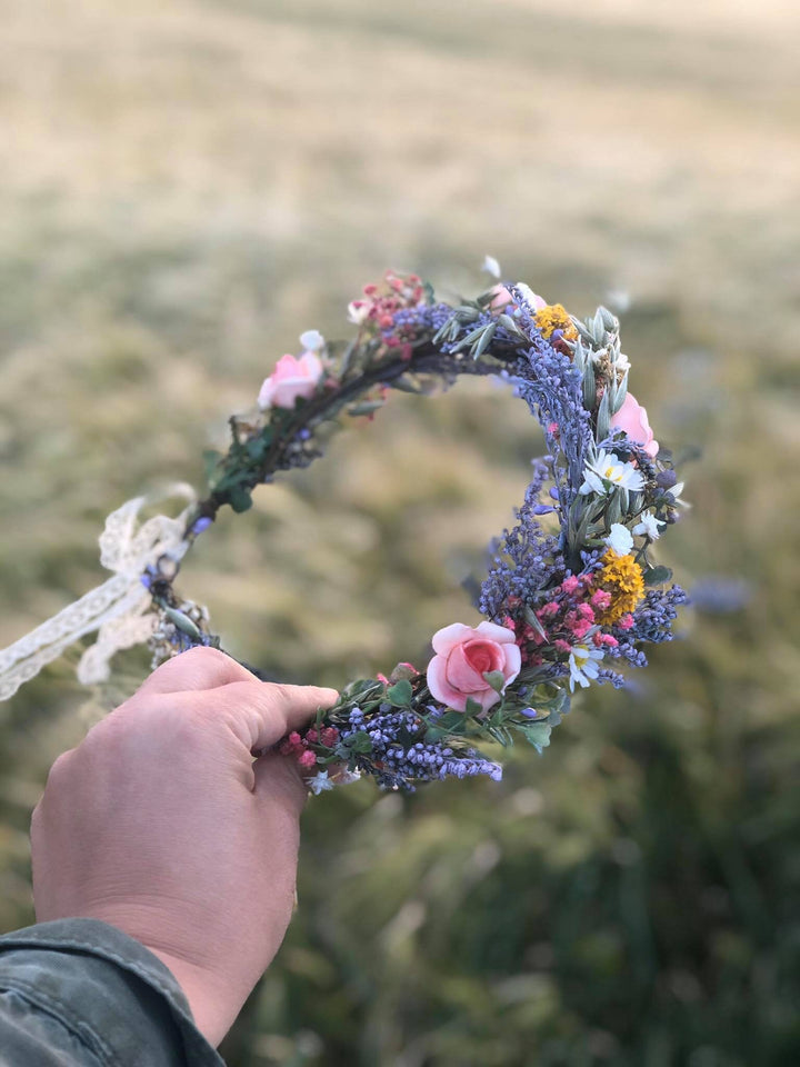 Meadowy Flower Bridal Crown: Summer Wedding Hair Wreath – handmade floral hair accessory by magaela
