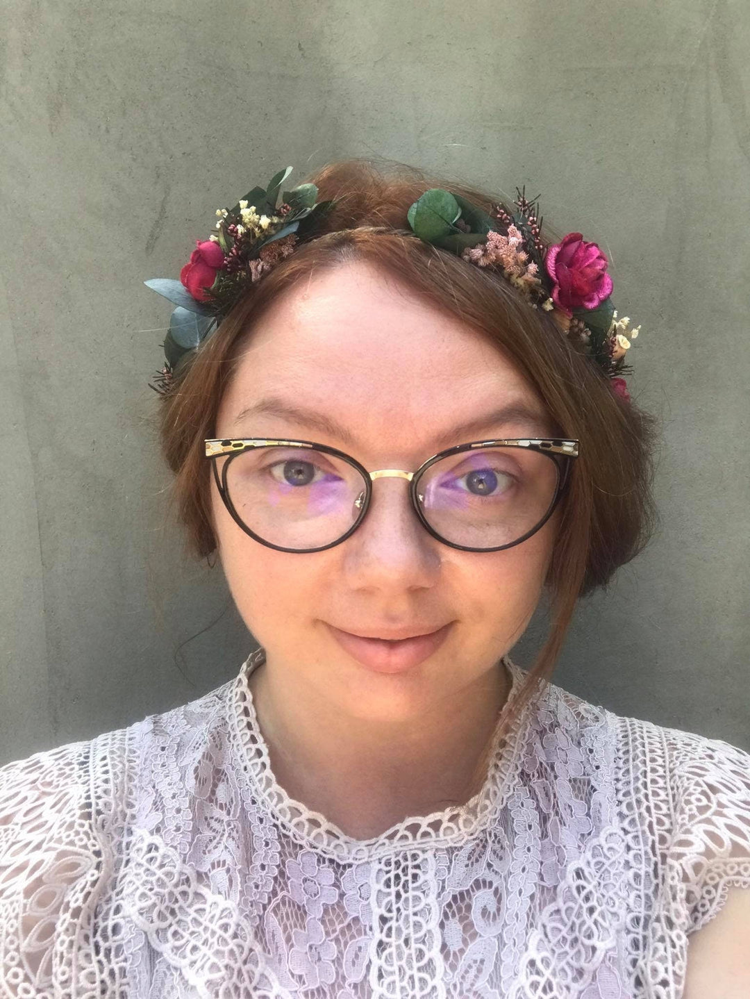 Handmade Eucalyptus Wedding Flower Crown: Burgundy Roses & Baby's Breath – handmade floral hair accessory by magaela