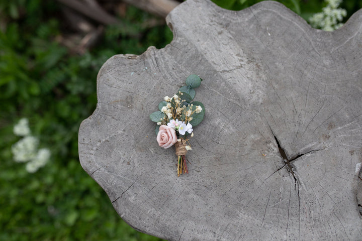 Dusty Pink Rose Boutonniere: Romantic Wedding Groomsmen Accessory – handmade floral hair accessory by magaela
