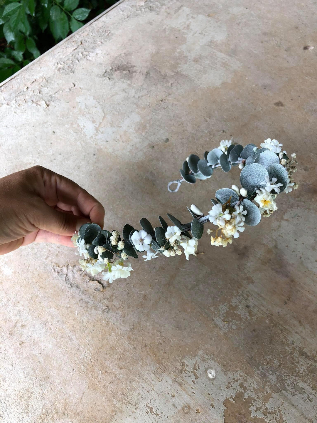 Eucalyptus Flower Crown: Baby's Breath Bridal Hair Wreath – handmade floral hair accessory by magaela