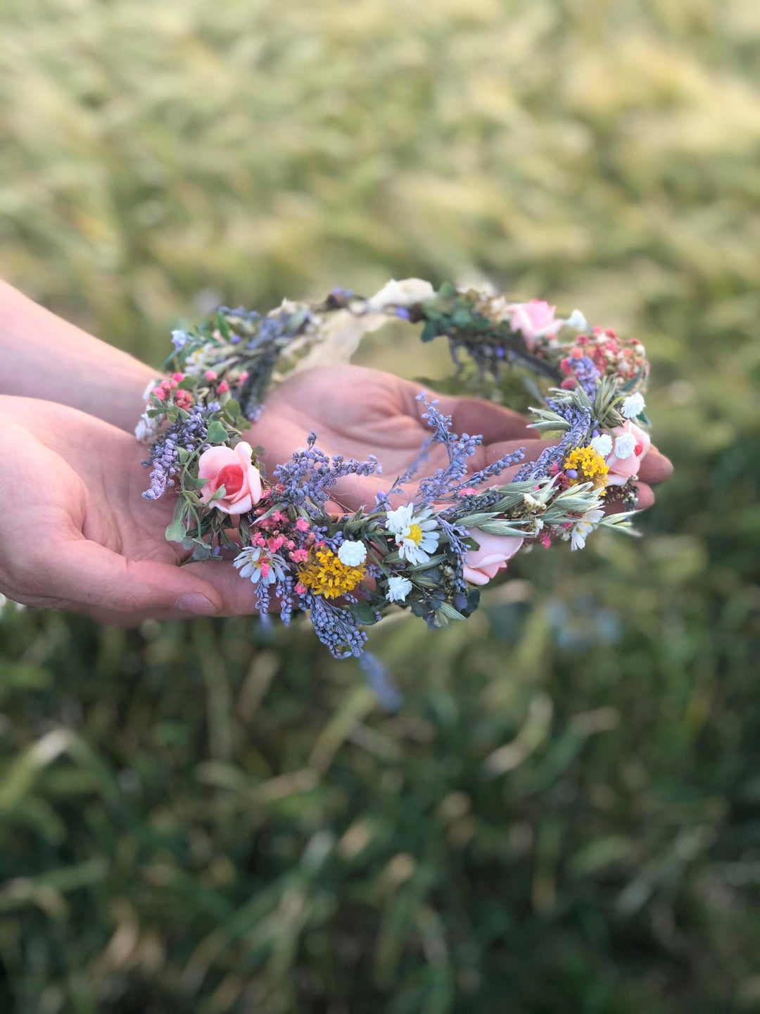 Meadowy Flower Bridal Crown: Summer Wedding Hair Wreath – handmade floral hair accessory by magaela