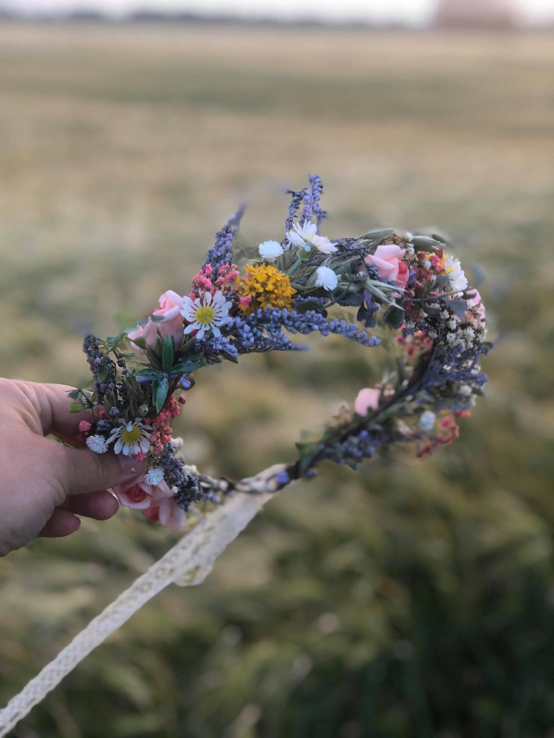 Meadowy Flower Bridal Crown: Summer Wedding Hair Wreath – handmade floral hair accessory by magaela