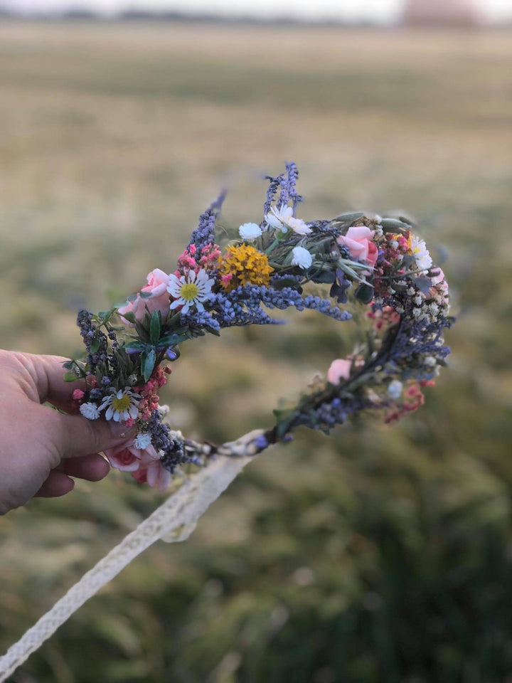 Meadowy Flower Bridal Crown: Summer Wedding Hair Wreath – handmade floral hair accessory by magaela