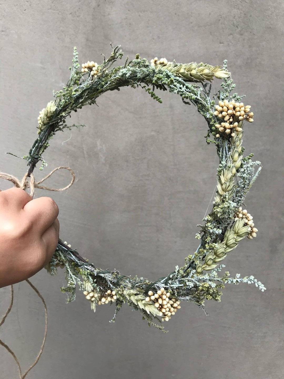 Natural Preserved Flower Wedding Wreath: Ivory Wheat Bridal Hair Accessory – handmade floral hair accessory by magaela