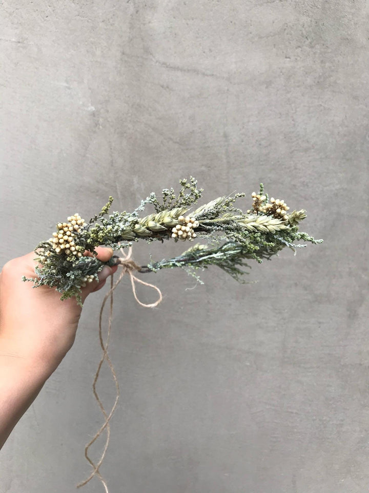 Natural Preserved Flower Wedding Wreath: Ivory Wheat Bridal Hair Accessory – handmade floral hair accessory by magaela
