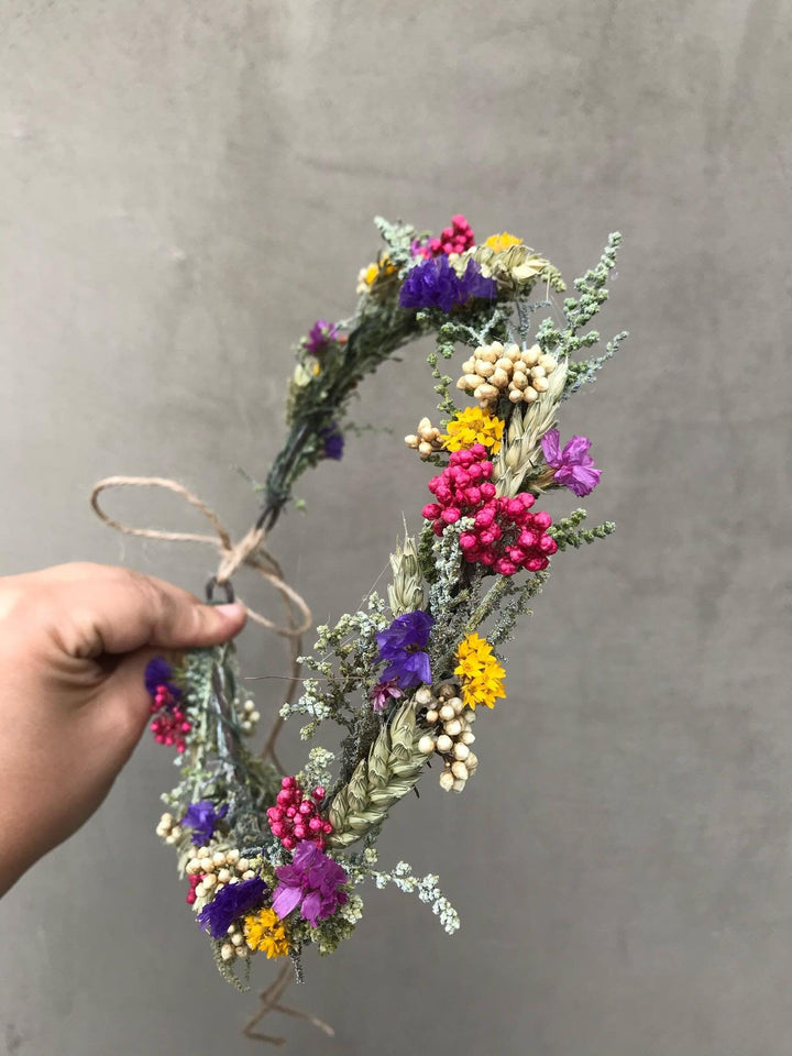 Natural Flower Wedding Wreath: Preserved Meadow Style – handmade floral hair accessory by magaela