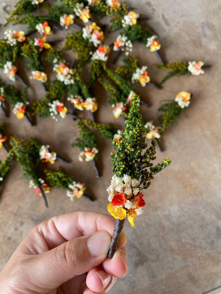 Floral Wedding Boutonnieres: Mini Artificial Flower Corsage – handmade floral hair accessory by magaela