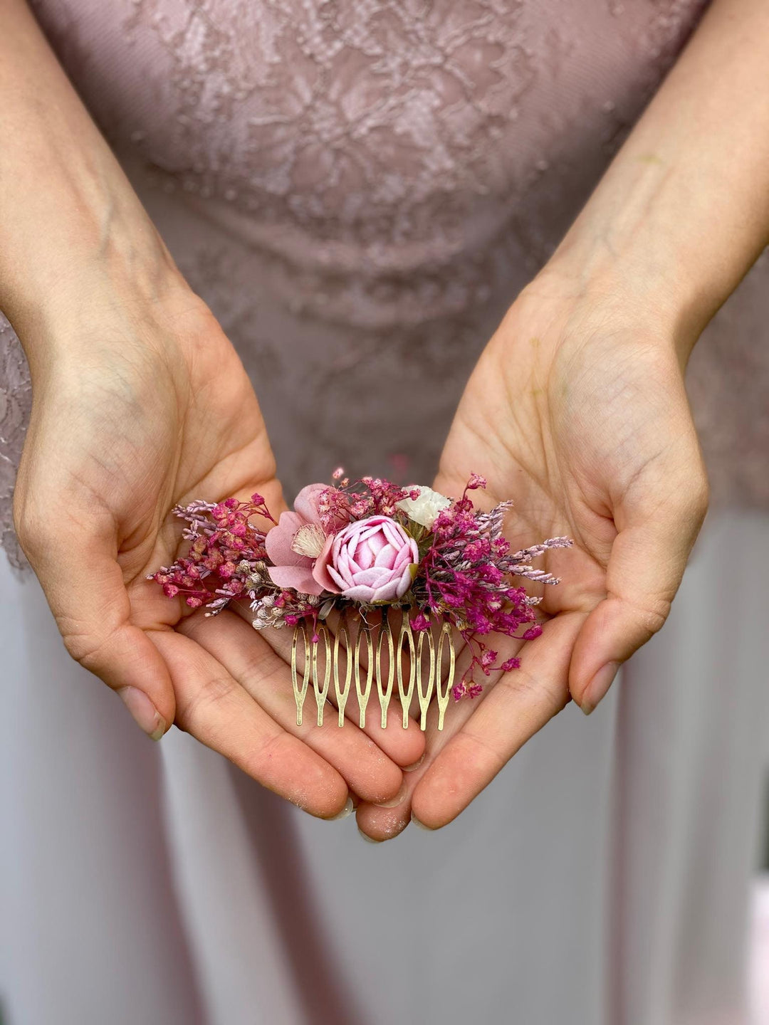 Pink Flower Hair Comb: Wedding Bridal Accessory – handmade floral hair accessory by magaela