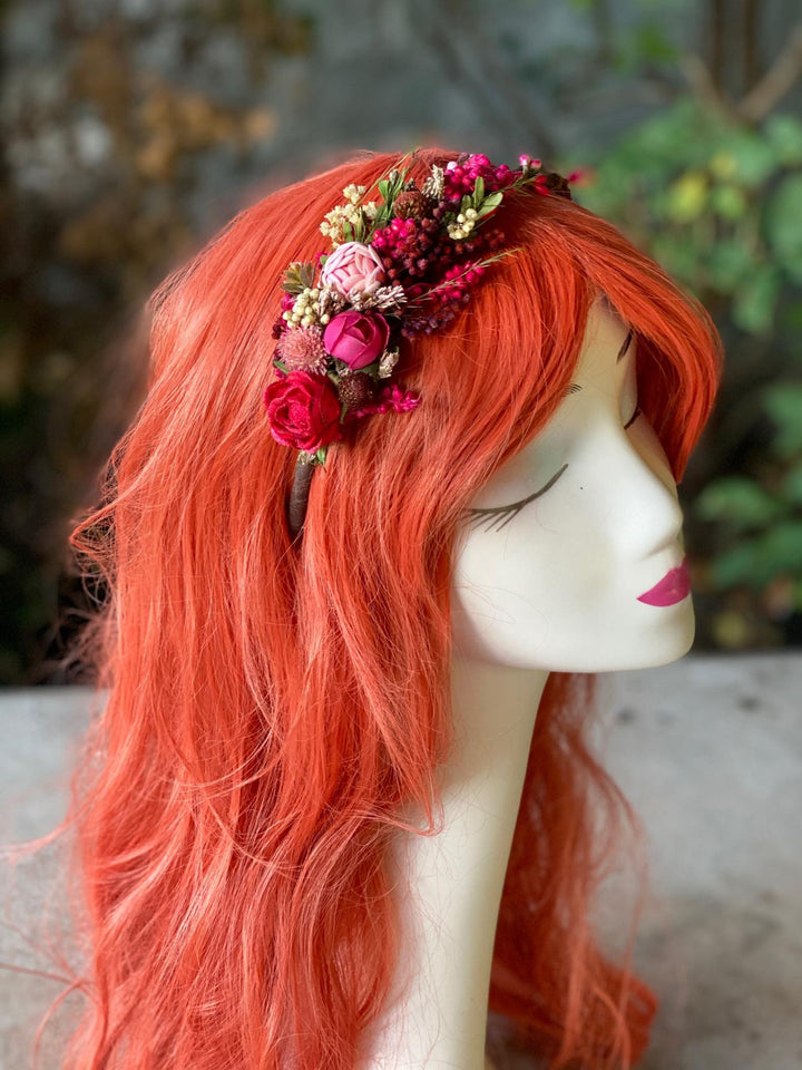 Fuchsia Flower Headband: Pink Peony Bridal Hairband – handmade floral hair accessory by magaela