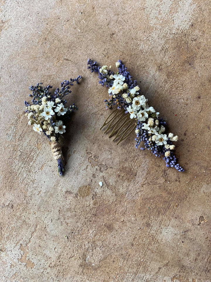 Lavender Boutonniere: Dried Flower Wedding Groom Accessory – handmade floral hair accessory by magaela