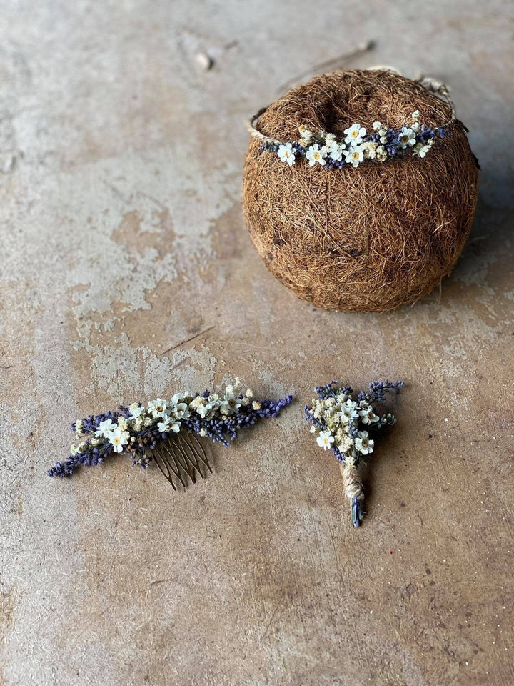 Lavender Newborn Flower Crown: Dried Flower Hair Wreath Photo Prop – handmade floral hair accessory by magaela