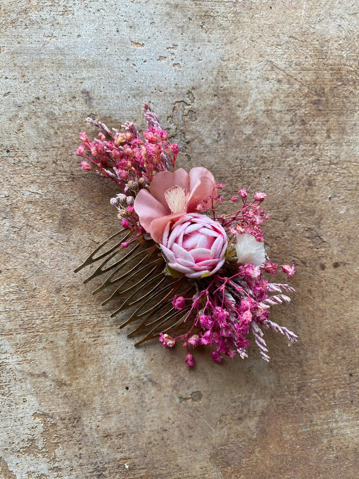 Pink Flower Hair Comb: Wedding Bridal Accessory – handmade floral hair accessory by magaela