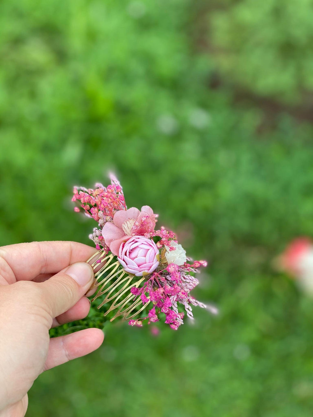 Pink Flower Hair Comb: Wedding Bridal Accessory – handmade floral hair accessory by magaela