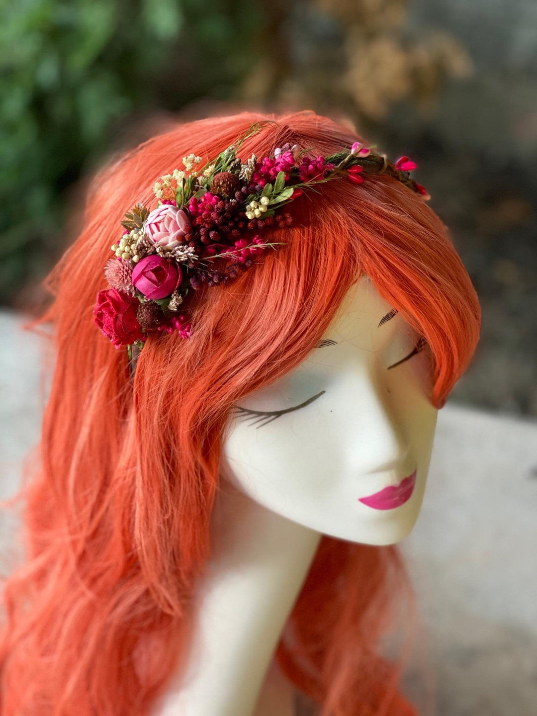 Fuchsia Flower Headband: Pink Peony Bridal Hairband – handmade floral hair accessory by magaela