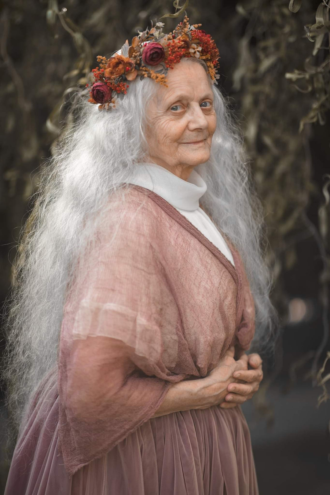 Boho Autumn Flower Crown: Half Wreath Bridal Hair Accessory – handmade floral hair accessory by magaela