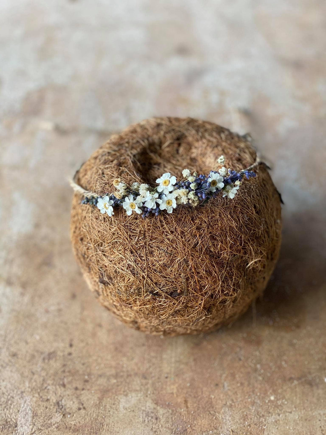 Lavender Newborn Flower Crown: Dried Flower Hair Wreath Photo Prop – handmade floral hair accessory by magaela