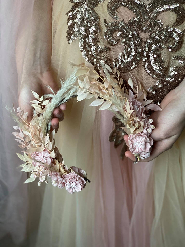 Vintage Flower Half Crown: Greek Goddess Wedding Headpiece – handmade floral hair accessory by magaela