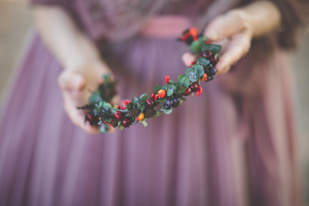 Autumn Berry Half Wreath: Fall Bridal Flower Crown – handmade floral hair accessory by magaela