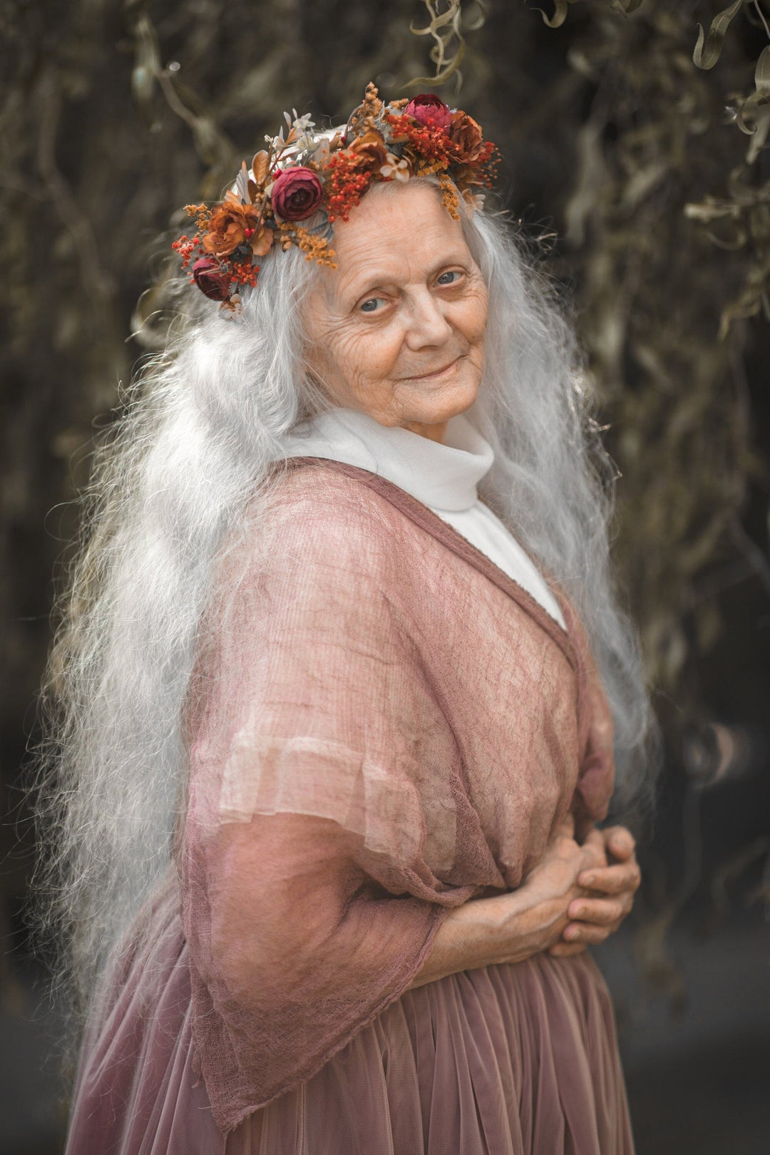 Boho Autumn Flower Crown: Half Wreath Bridal Hair Accessory – handmade floral hair accessory by magaela