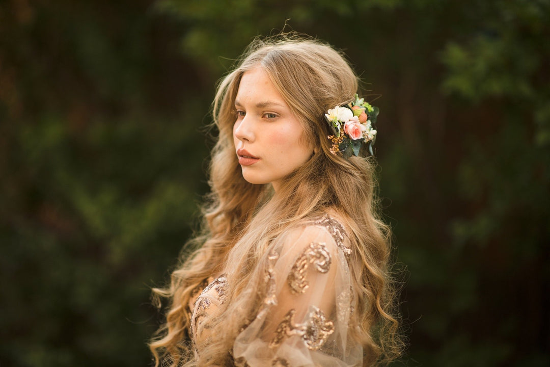 Peach Flower Wedding Hair Comb: Handmade Bridal Accessory – handmade floral hair accessory by magaela