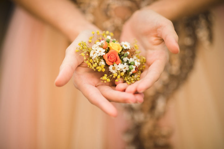 Autumn Flower Hair Clip: Ochre Orange Wedding Hair Piece – handmade floral hair accessory by magaela