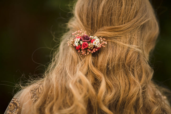 Autumn Flower Hair Clip: Red Wedding Bridal Hair Piece – handmade floral hair accessory by magaela