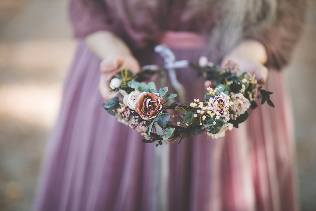 Pastel Eucalyptus Wedding Hair Wreath: Blush Bridal Flower Crown – handmade floral hair accessory by magaela