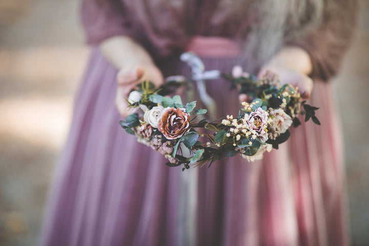 Pastel Eucalyptus Wedding Hair Wreath: Blush Bridal Flower Crown – handmade floral hair accessory by magaela