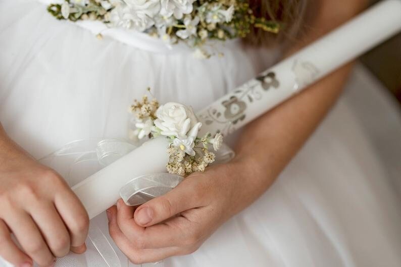 White Floral Headband: First Communion Hair Accessory – handmade floral hair accessory by magaela