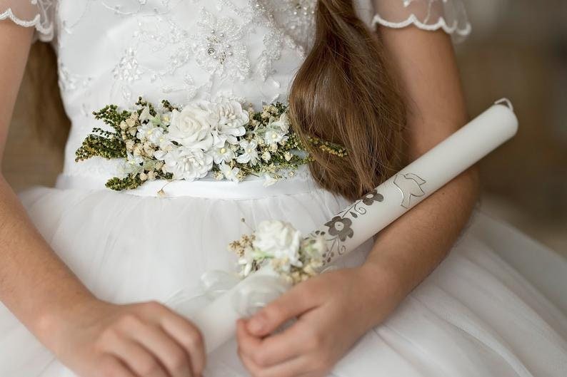 White Floral Headband: First Communion Hair Accessory – handmade floral hair accessory by magaela