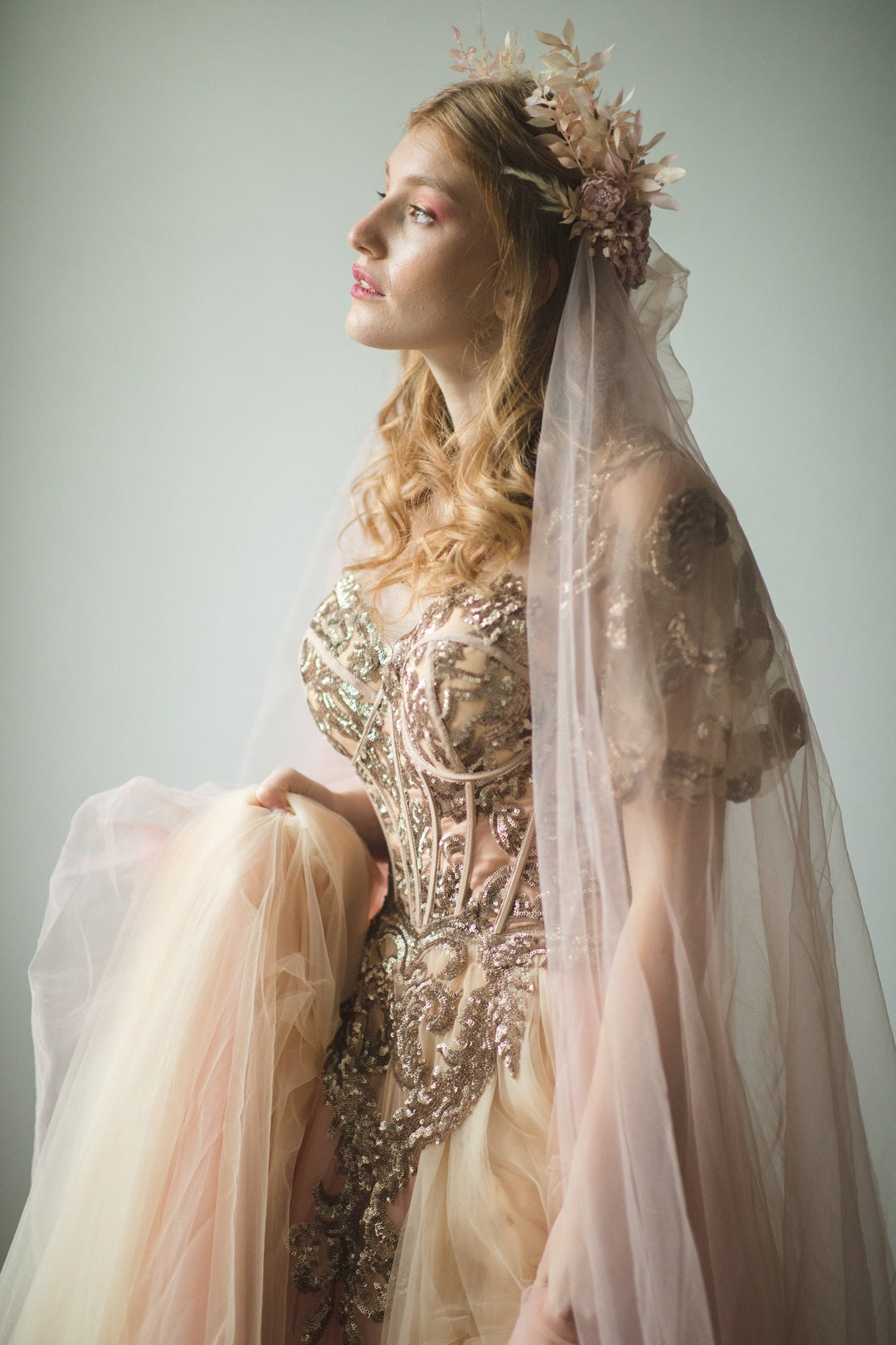 Vintage Flower Half Crown: Greek Goddess Wedding Headpiece – handmade floral hair accessory by magaela