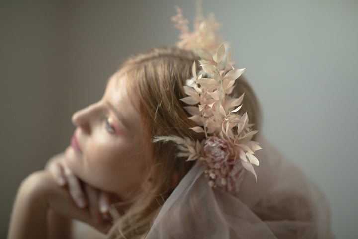 Vintage Flower Half Crown: Greek Goddess Wedding Headpiece – handmade floral hair accessory by magaela