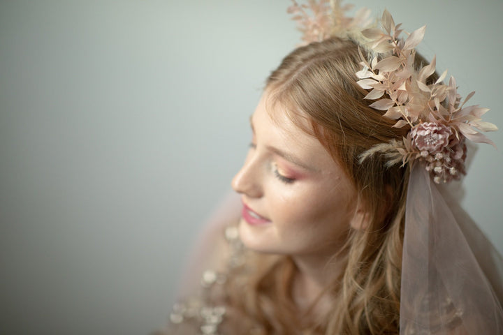 Vintage Flower Half Crown: Greek Goddess Wedding Headpiece – handmade floral hair accessory by magaela