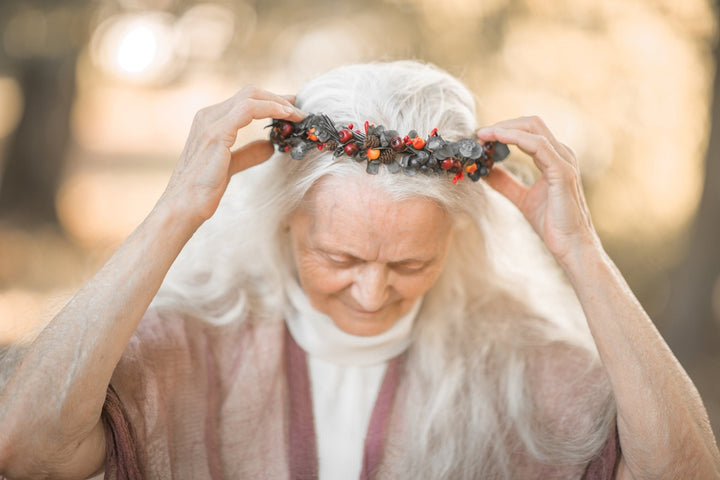 Autumn Berry Half Wreath: Fall Bridal Flower Crown – handmade floral hair accessory by magaela