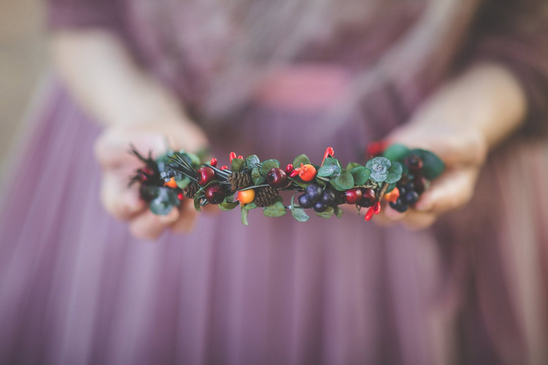 Autumn Berry Half Wreath: Fall Bridal Flower Crown – handmade floral hair accessory by magaela