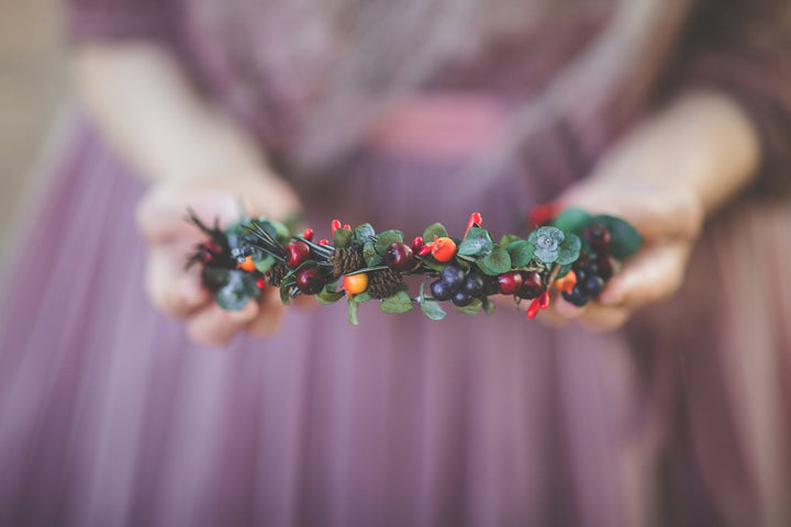 Autumn Berry Half Wreath: Fall Bridal Flower Crown – handmade floral hair accessory by magaela