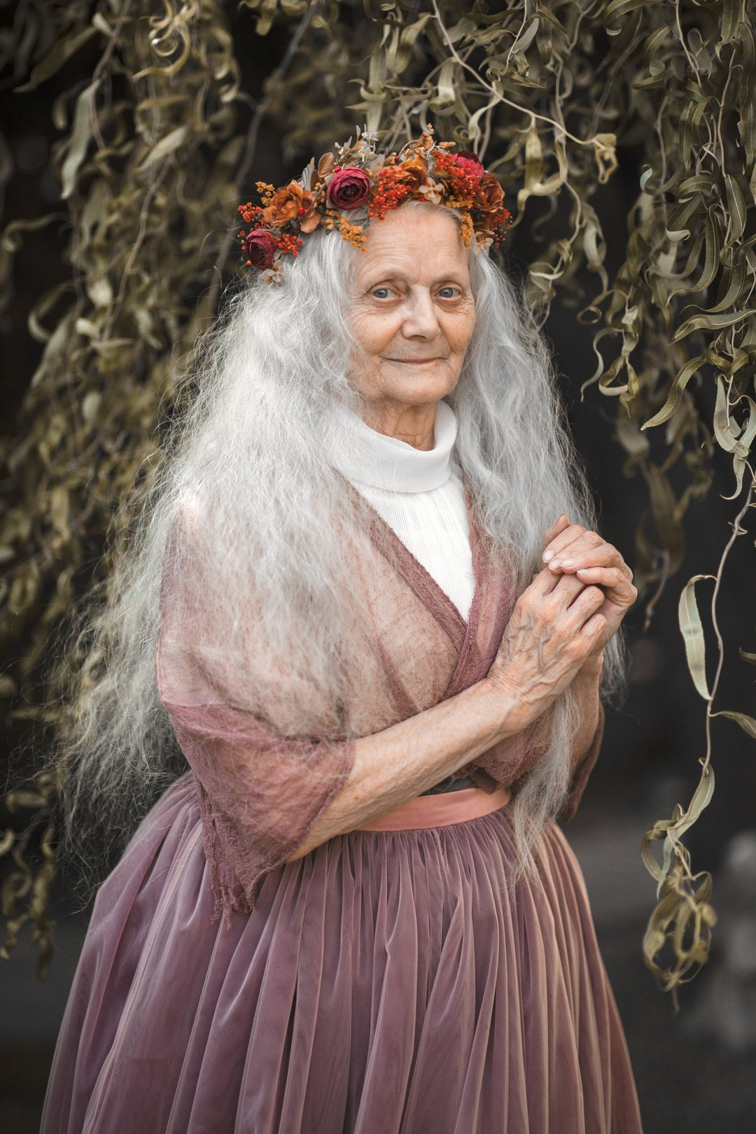 Boho Autumn Flower Crown: Half Wreath Bridal Hair Accessory – handmade floral hair accessory by magaela