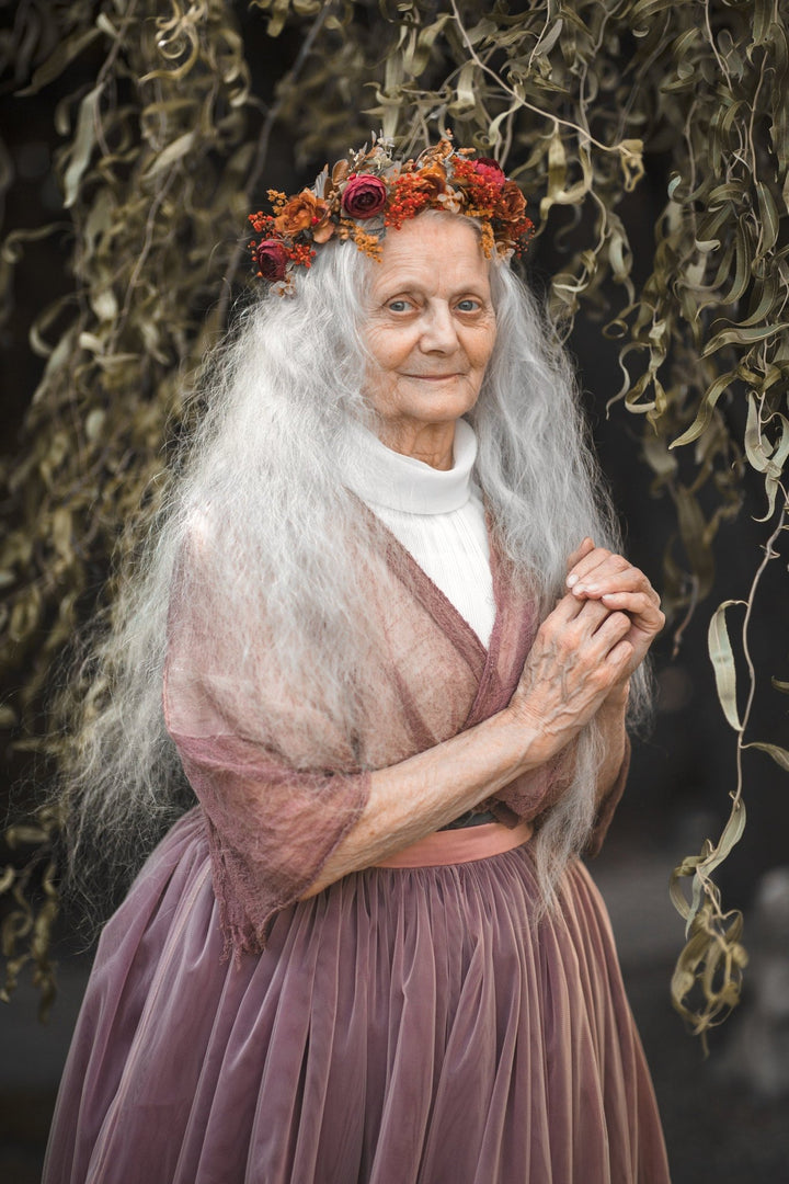 Boho Autumn Flower Crown: Half Wreath Bridal Hair Accessory – handmade floral hair accessory by magaela