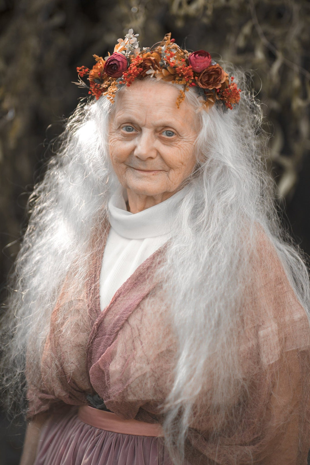 Boho Autumn Flower Crown: Half Wreath Bridal Hair Accessory – handmade floral hair accessory by magaela